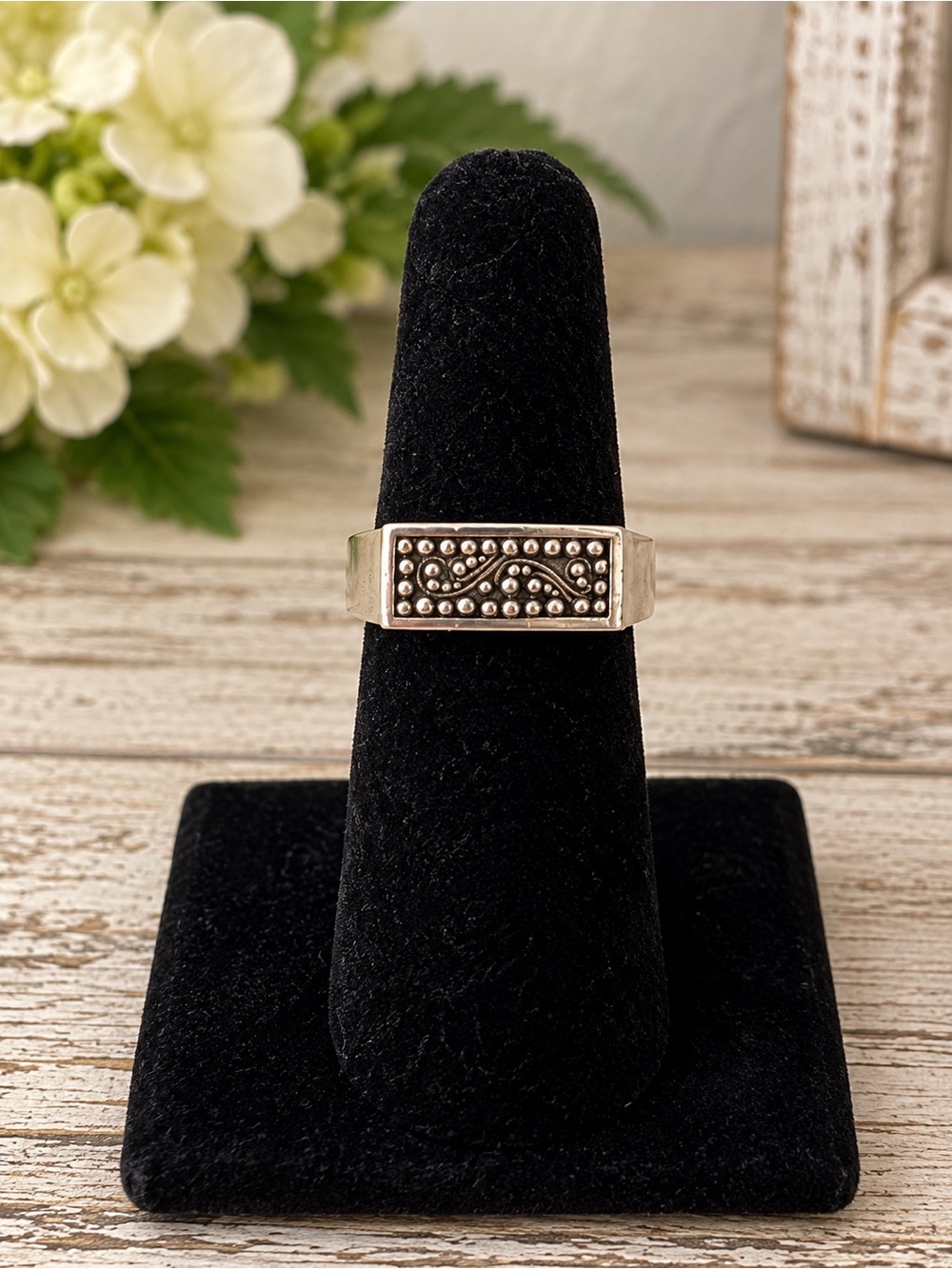 Lois Hill Sterling Silver Granulated Scroll Stacking Ring Size 6
